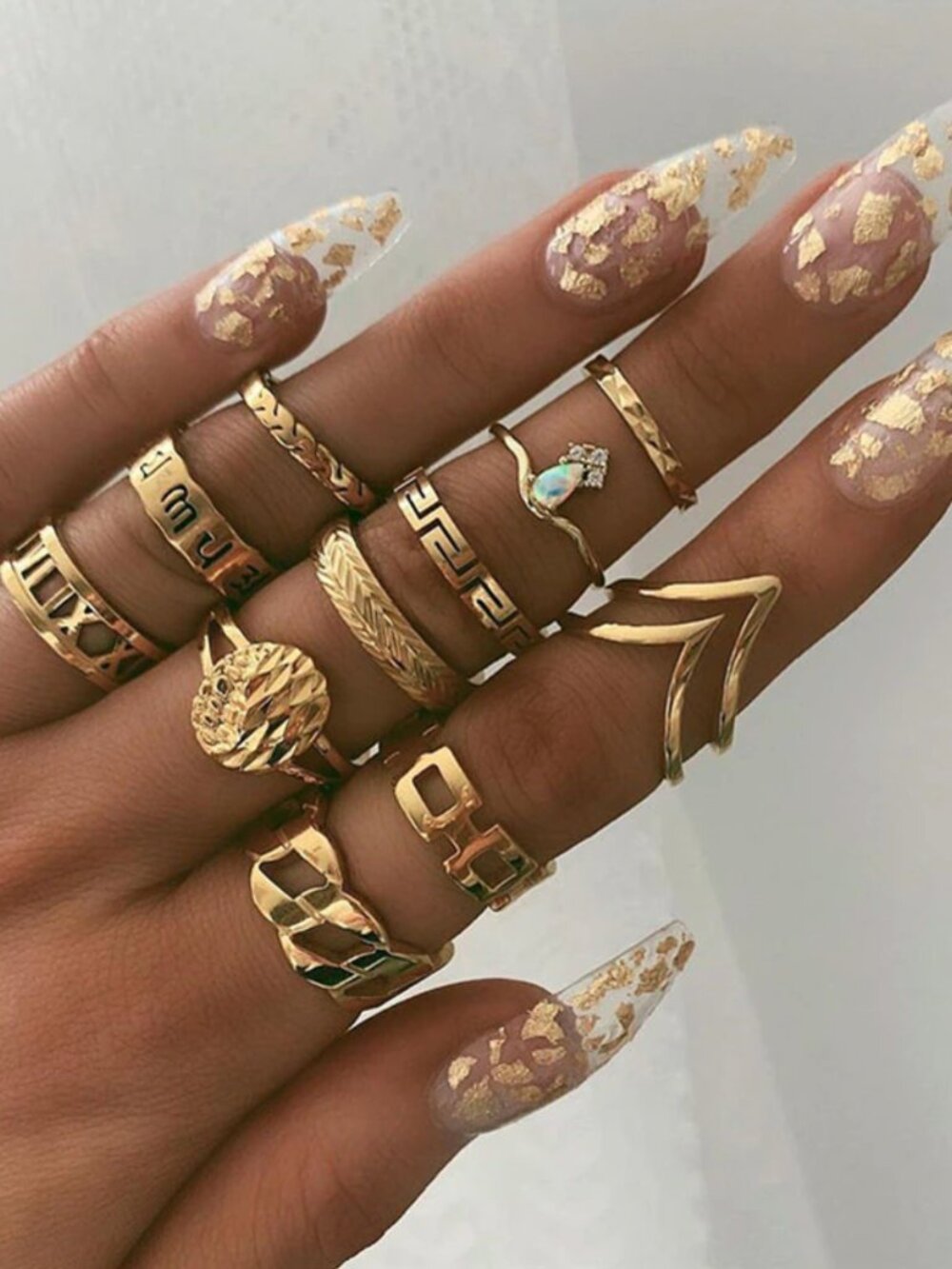 Gold-Tone Statement Ring Set – Mixed Boho & Geometric Designs